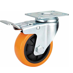 Mid duty Orange PU Swivel W/brake caster